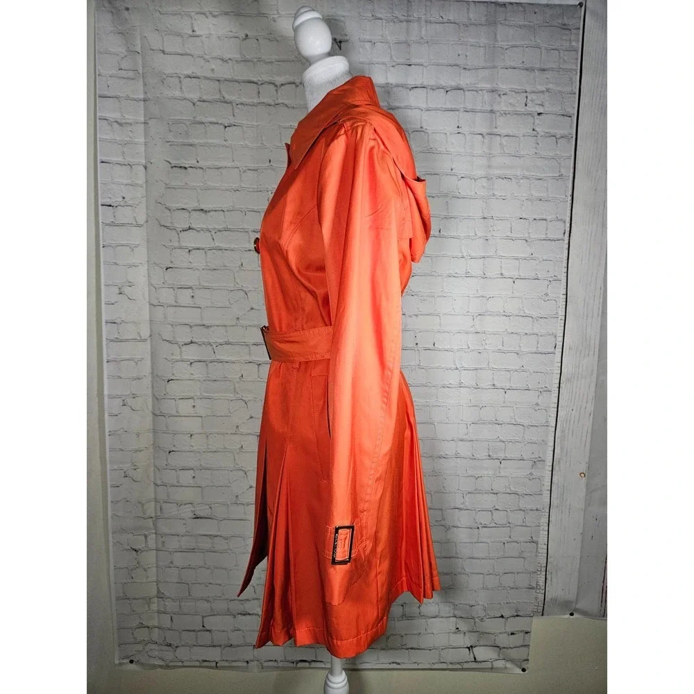 Michael Kors Women's‎ Orange Hooded Rain Coat Belted Gold Buttons Small